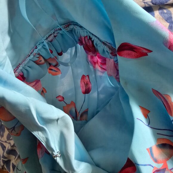 Fashion To Figure Sky Blue High-low Midi Dress W Pink Floral Design Plus Size 0 - Picture 11 of 11